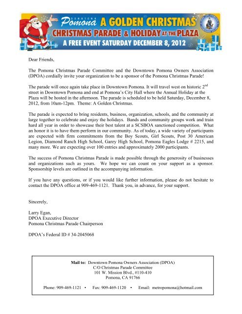 Pomona Christmas Parade Route 2022 Christmas Parade Sponsorship Entry Form - Downtown Pomona