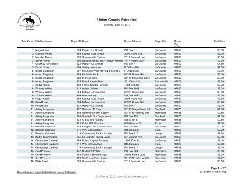 Union County Extension Eastern Oregon Livestock Show