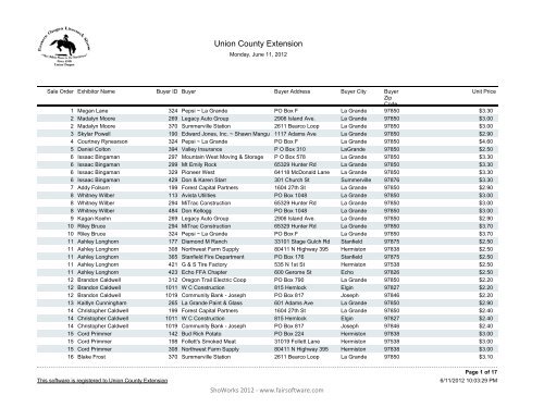 Union County Extension - Eastern Oregon Livestock Show