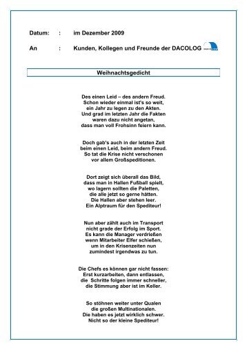 Kunden, Kollegen und Freunde der DACOLOG Weihnachtsgedicht