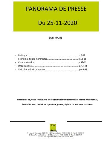 Panorama de presse  quotidien du 25-11-2020