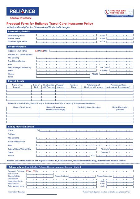 reliance travel policy download