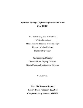 Volume 1: Overview, strategic research plan, thrusts - SynBERC