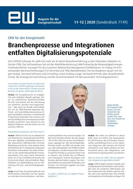 Branchenprozesse und Integrationen entfalten Digitalisierungspotenziale ew 11/12 2020