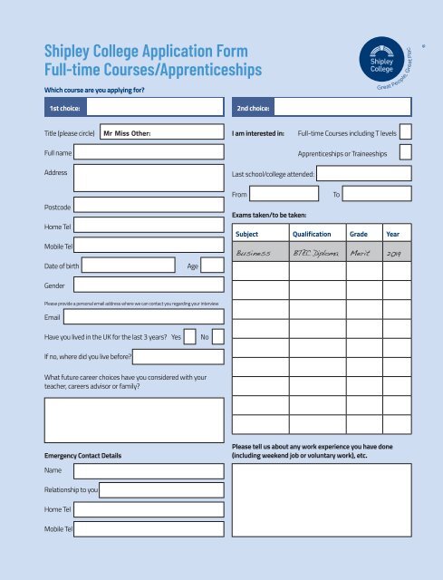 Shipley College Full-time Prospectus 2021-22