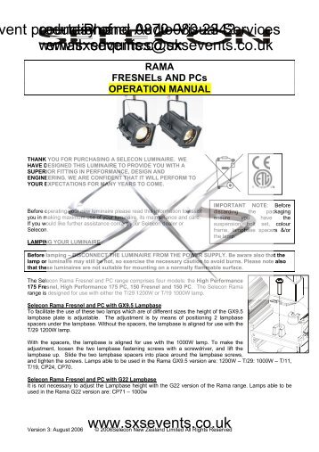 RAMA FRESNELs AND PCs OPERATION MANUAL - SXS Events