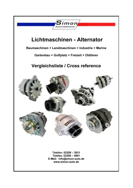 Lichtmaschinen Referenznummer nach Hersteller sortiert (Ausgabe 01/21)