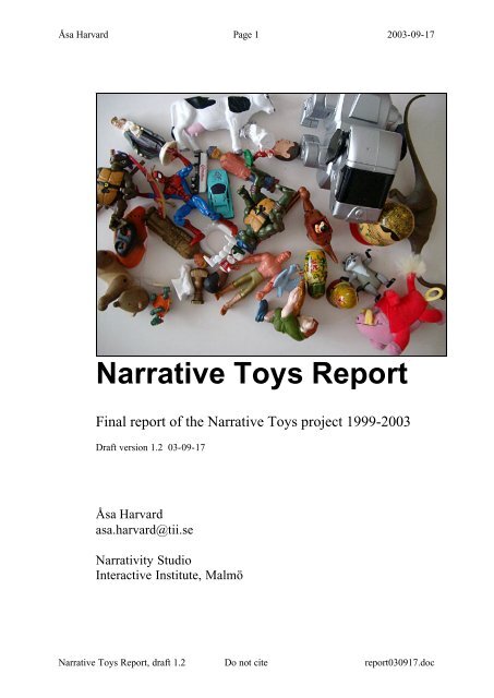as Narrative Toys Report - Berättarstudion - Interactive Institute