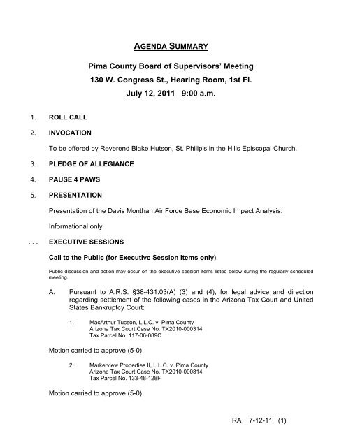 agenda summary - Pima County