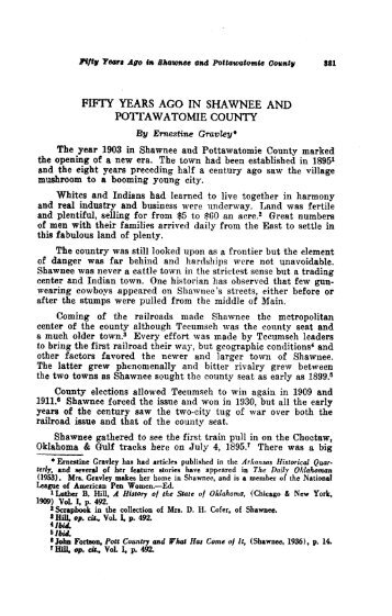 Fifty Years Ago in Shawnee and Pottawatomie ... - Digital Collections