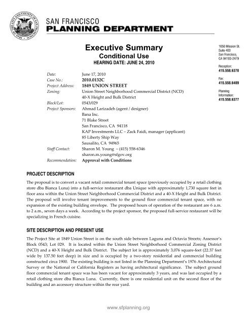 Executive Summary San Francisco Planning Department Ceqa