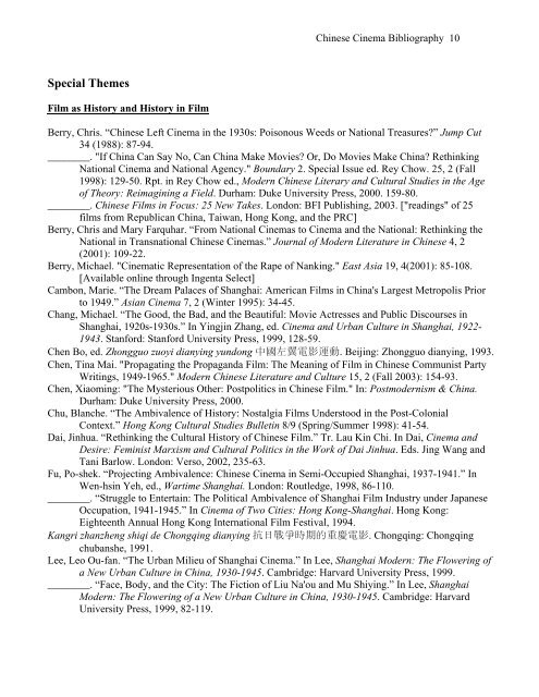 A Selected Bibliography of Chinese Cinema - Princeton University