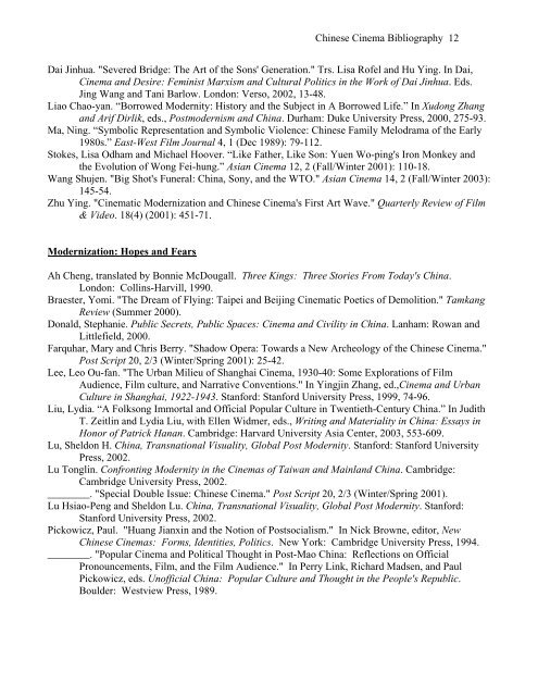 A Selected Bibliography of Chinese Cinema - Princeton University