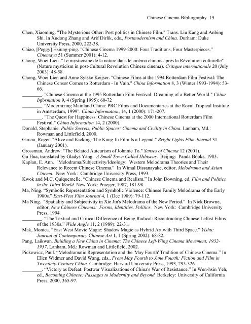 A Selected Bibliography of Chinese Cinema - Princeton University