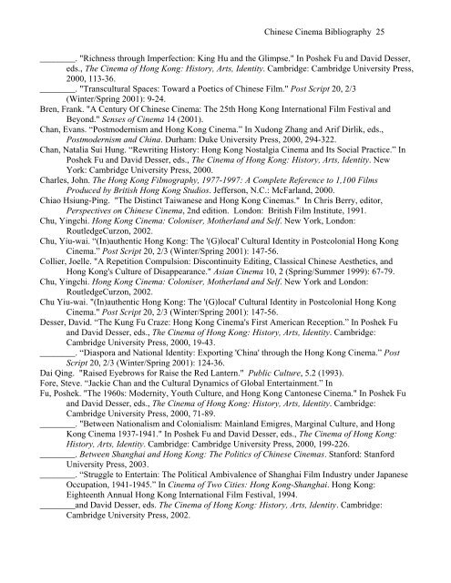 A Selected Bibliography of Chinese Cinema - Princeton University