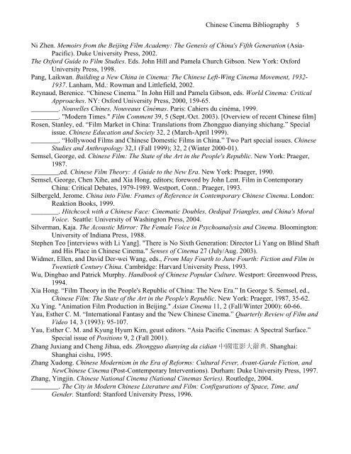 A Selected Bibliography of Chinese Cinema - Princeton University