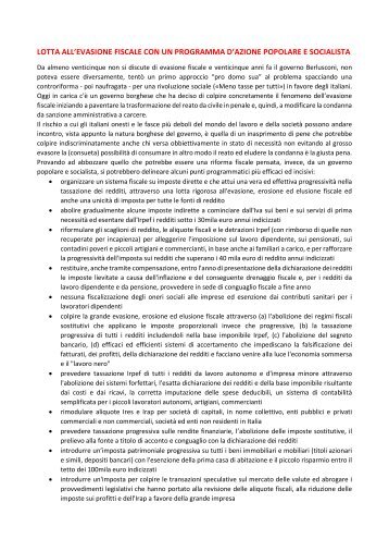 PROGRAMMA MINIMO DI LOTTA ALL'EVASIONE FISCALE