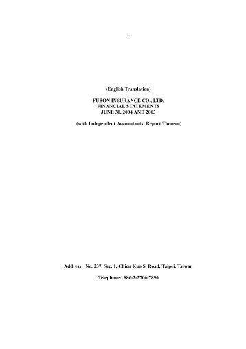 Fubon Insurance Financial Statements - Corporate Asia Network