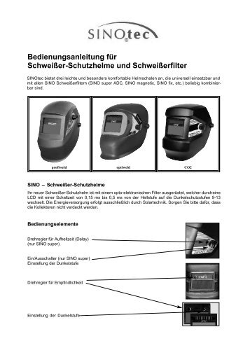 Bedienungsanleitung für Schweißer-Schutzhelme ... - SINOtec GmbH