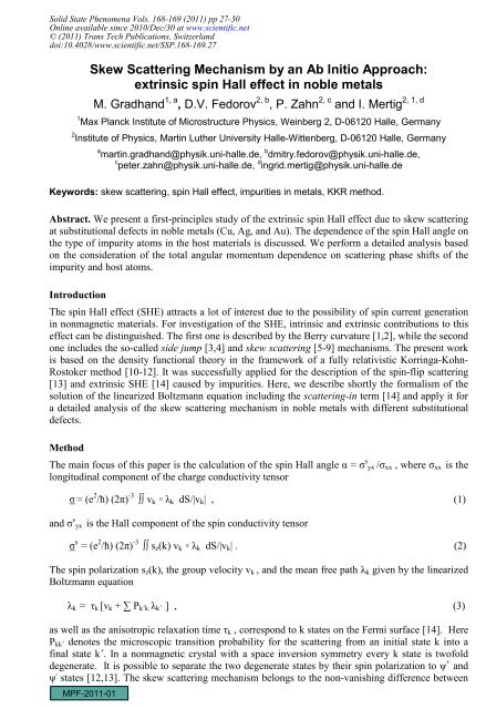 Skew Scattering Mechanism by an Ab Initio Approach: extrinsic spin ...