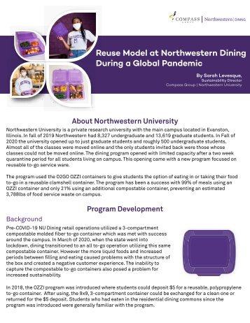 Reuse Model at Northwestern Dining During a Global Pandemic