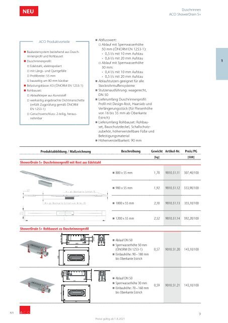 ACO Österreich Preisliste 2021 - Bad Produkte