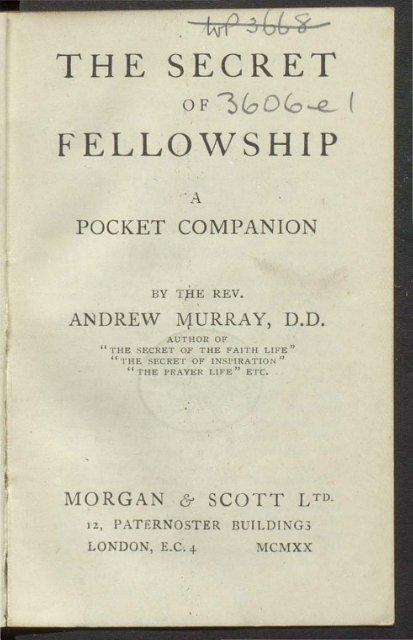 The Secret of Fellowship by Andrew Murray