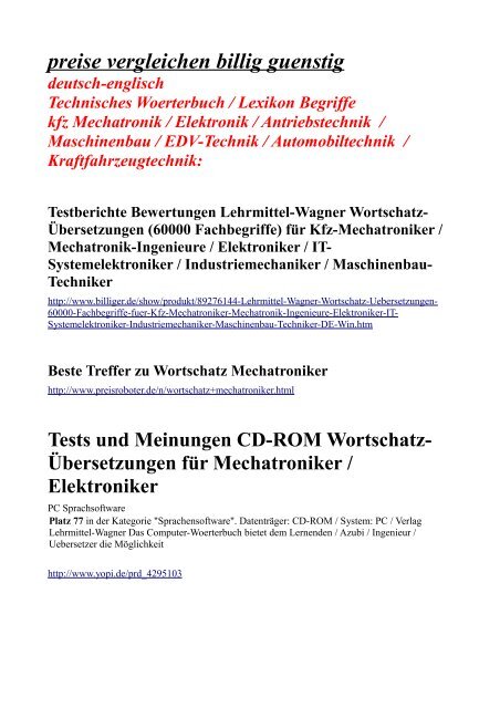 Preisentwicklung Technisches Woerterbuch