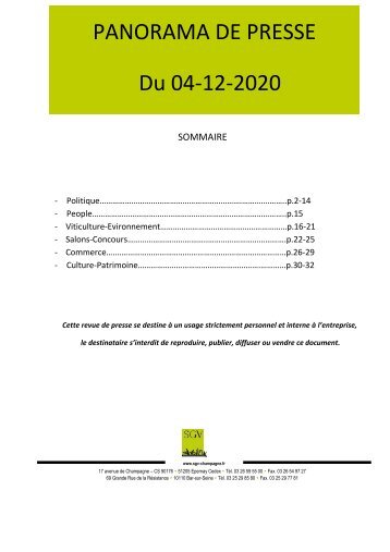 Panorama de presse  quotidien du 04-12-2020