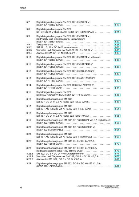 SIMATIC, Automatisierungssystem, S7-300, Baugruppendaten