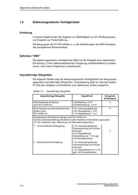 SIMATIC, Automatisierungssystem, S7-300, Baugruppendaten