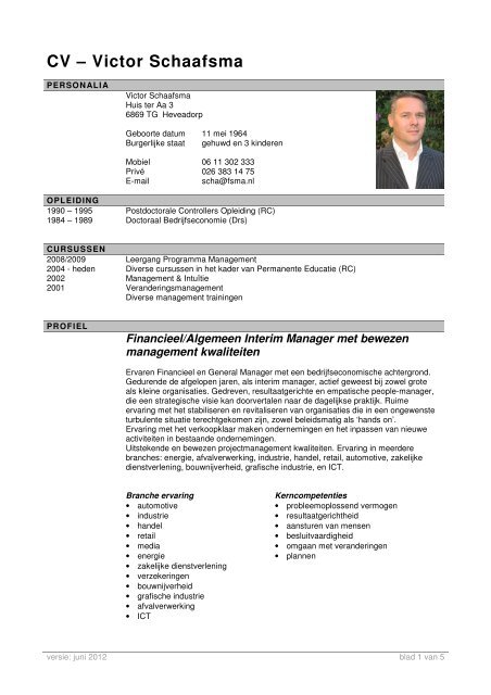 CV – Victor Schaafsma - Schaafsma Interim Management - Victor ...