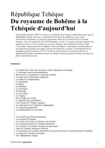 République Tchèque Du royaume de Bohême à la Tchéquie d ... - Clio