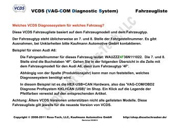 VAG-COM/VCDS Fahrzeugliste - Fahrzeug-Diagnose