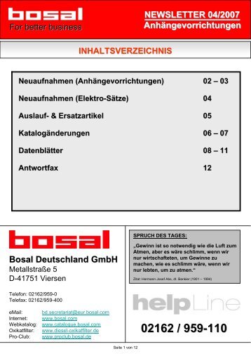 NEWSLETTER 04/2007 Bosal Deutschland GmbH ...