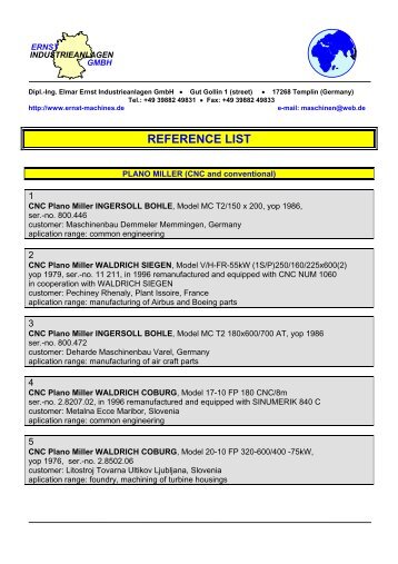 REFERENCE LIST - Ernst Industrieanlagen GmbH