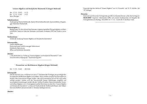Kommentiertes Vorlesungsverzeichnis des Mathematischen Instituts ...