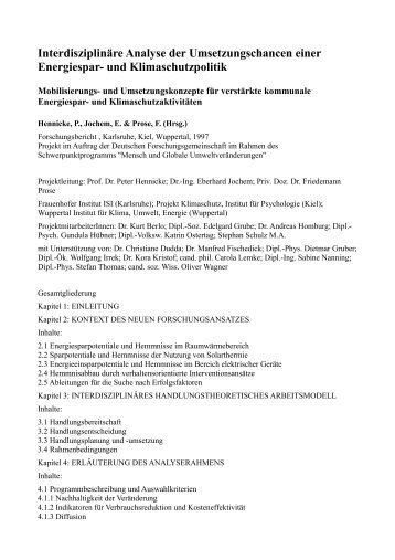 Interdisziplinäre Analyse der Umsetzungschancen einer Energiespar