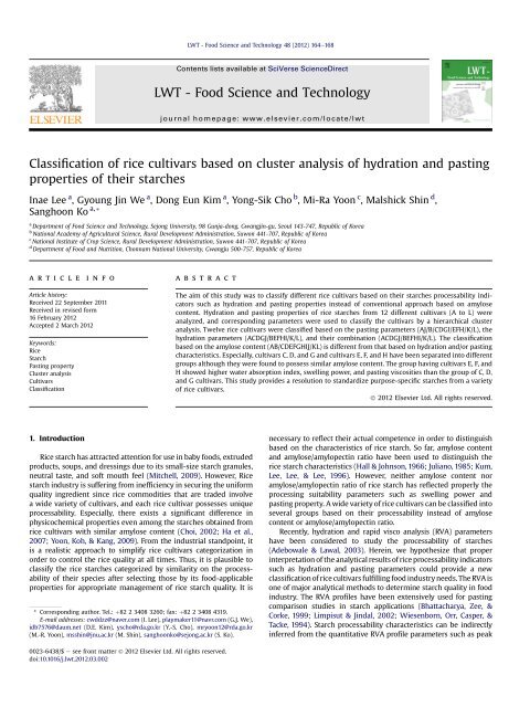 Classification of rice cultivars based on cluster analysis of hydration ...