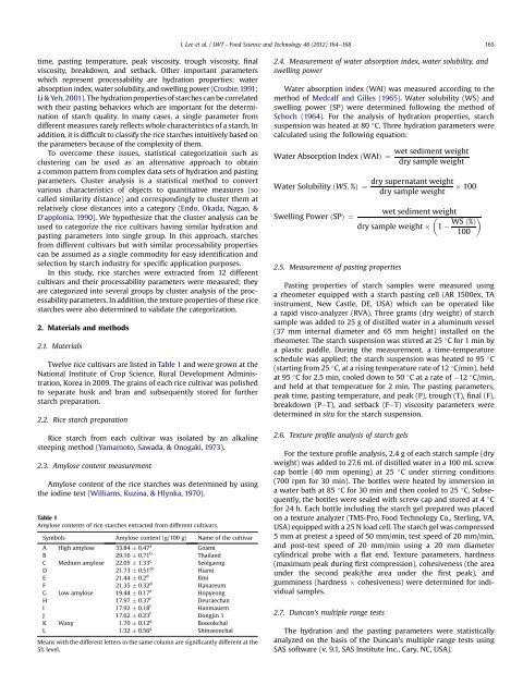 Classification of rice cultivars based on cluster analysis of hydration ...