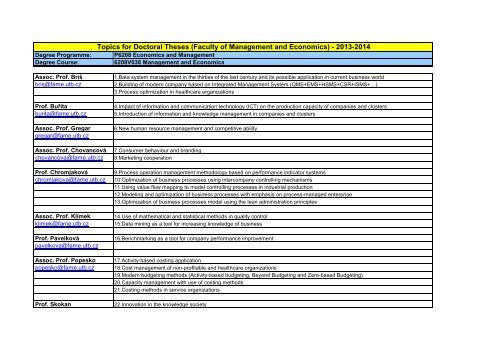 Thesis Topics - Tomas Bata University - Utb