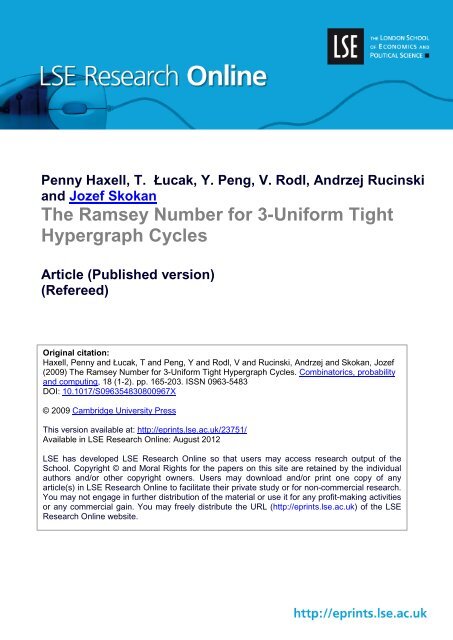 The Ramsey Number for 3-Uniform Tight Hypergraph Cycles Article