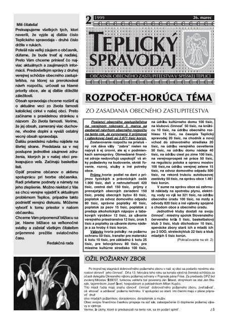 ROZPOâET-HORÚCA TÉMA - Obec Spišská Teplica