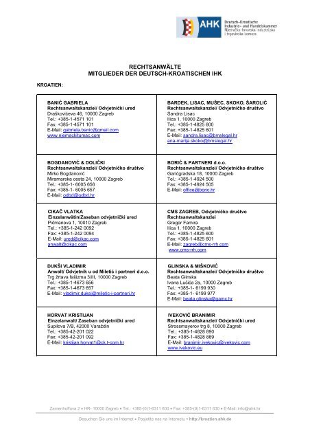 2011_Rechtsanwälte Mitglieder - AHK Kroatien