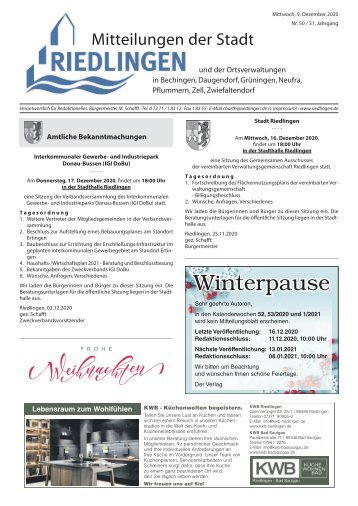Amtliches Mitteilungsblatt Riedlingen 09.12.2020