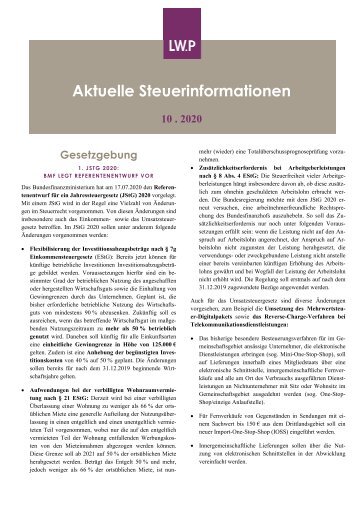 Steuerinformationen Oktober 2020