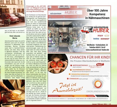 tassilo - das Magazin rund um Weilheim und die Seen - Ausgabe Januar/Februar 2021