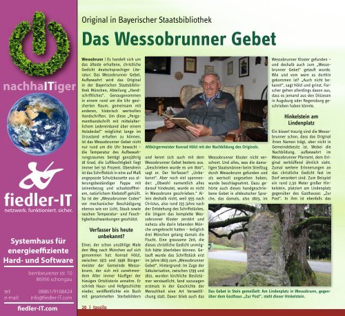 tassilo - das Magazin rund um Weilheim und die Seen - Ausgabe Januar/Februar 2021