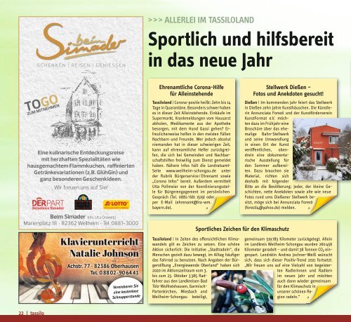 tassilo - das Magazin rund um Weilheim und die Seen - Ausgabe Januar/Februar 2021