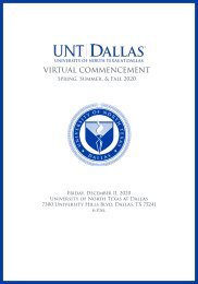 UNT Dallas Commencement 2020 Program